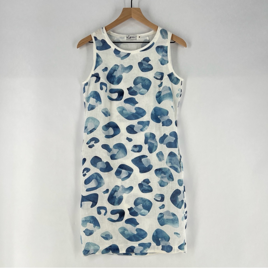 Ilinen Lifestyle 100% European Linen Leopard Print Sleeveless Dress Pockets